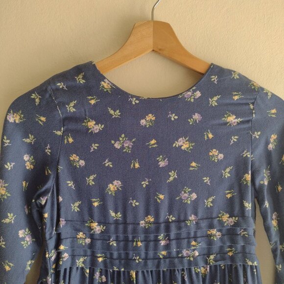 Laura Ashley Girls Blue Floral Dress Sz 8-9 Vtg 90s Button Back Prarie Maxi - Picture 3 of 13